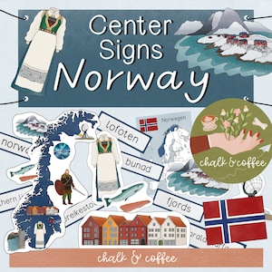 Norwegen Mitte Schilder Europa - Rund um die Welt Geographie Reise Vokabelkarten Schilder Tiere Schule Bildkarten Reise lernen Kinder Basteln