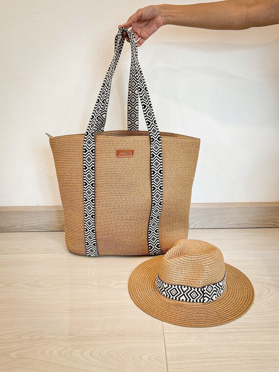 Set Bag and Hat Handwoven Summer Bag Geometric Patterned  display picture 2