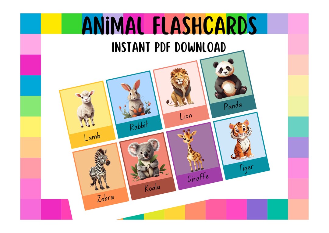 Animal Flashcards for Kids, Printable PDF - Etsy