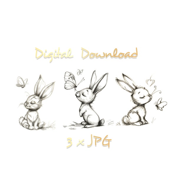 Sweet bunny meets delicate butterfly: magical children's drawing full of innocence and imagination, perfect for children's rooms