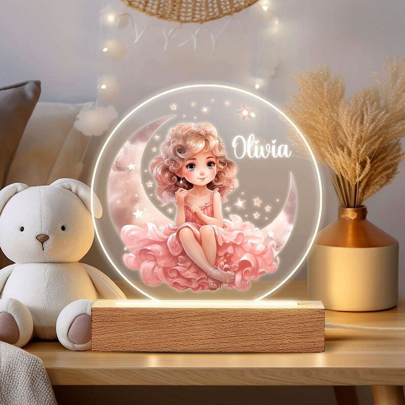 Veilleuse avec nom personnalisé Cadeau personnalisé pour bébé veilleuse bébé cadeau lampe de chevet chambre fille garçon image 1