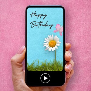 Cartão de aniversário, download digital INSTANTÂNEO, vídeo animado, cartão eletrônico móvel, Rose Butterfly