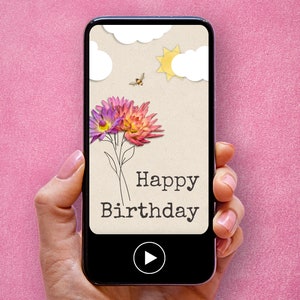 Cartão de aniversário PERSONALIZADO, download digital, vídeo animado, cartão eletrônico móvel, Leaf Bumblebee