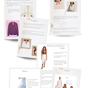 Può includere: Una raccolta di guide di moda con il testo "REAL PAGES FROM THE GUIDES". Le guide trattano argomenti come cardigan, scollature, scarpe e vestiti. Sono incluse immagini di abbigliamento e accessori.