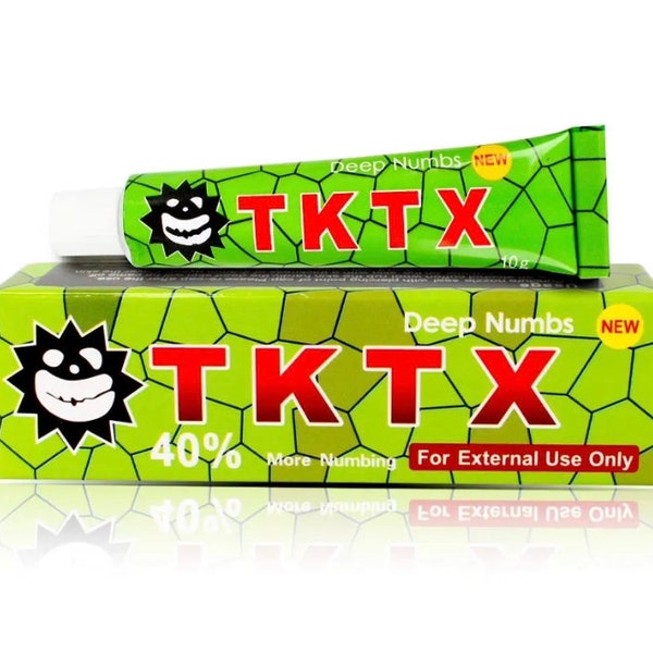 Crème anesthésiante pour tatouages TKTX Verte sans douleur telle que vendue dans notre magasin de tatouage