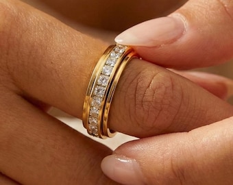 Anello anti-ansia Anello anti-ansia in argento Anello girevole per meditazione minimale Gioielli in acciaio al titanio per il comfort e lo stress