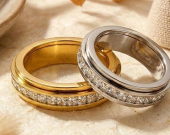 Silver anxiety ring Fidget band minimal Meditation Spinner rings Titanium Steel Comfort jewelry for Stress