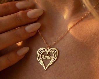 Collar con nombre personalizado, colgante con letra, joyería con nombre personalizado, collar con alas de ángel, regalo personalizado para mamá