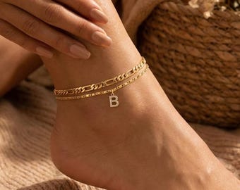 Waterproof anklets gold Non tarnish jewelry Beach initial Dainty letter charm Ankle bracelets for Vacation