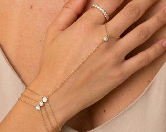 Gold hand chains Waterproof bracelet Finger ring gold 14K Layer chain Summer Trendy jewelry