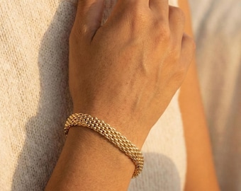 Fascia spessa in oro, catene impermeabili, bracciale massiccio minimale, antiossidante, gioielli di lusso per tutti i giorni
