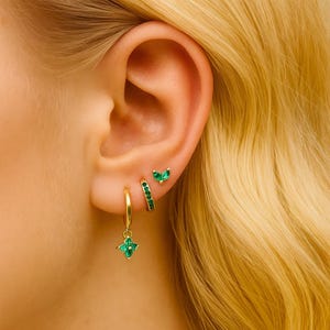 Hoop earring set, Cz huggies, Multiple set, Dainty cz earrings stack, Everyday cartilage jewelry for Her