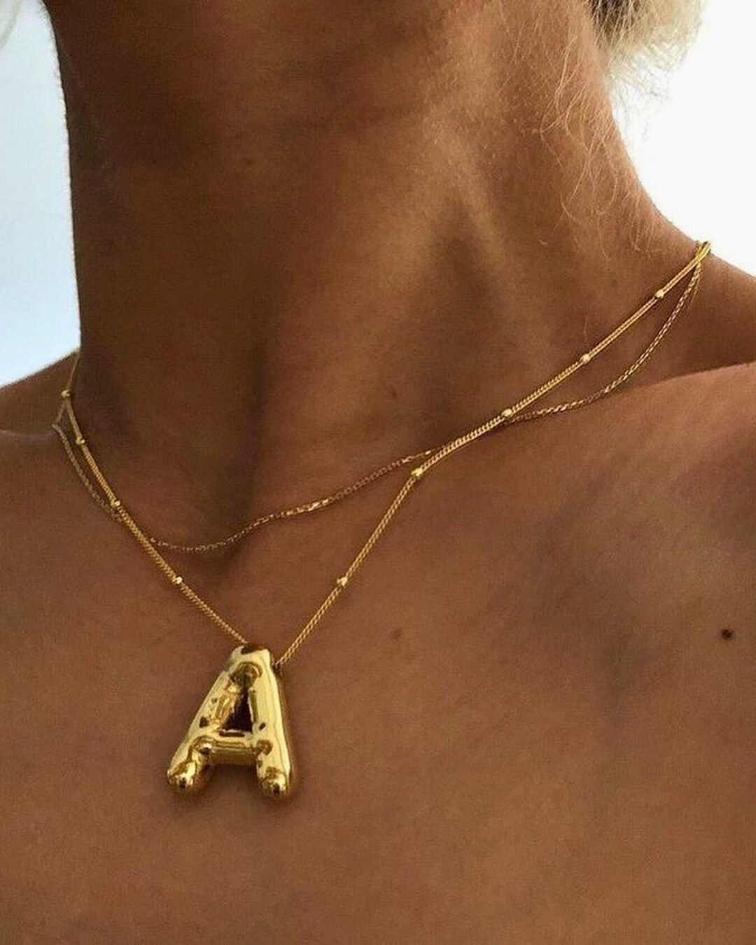3d Gold Bubble Necklace With Letter Initial, Bubble Necklace, 18k Gold ...