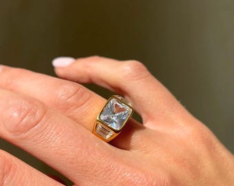Thick band ring stack cz, Chunky ring for her, CZ gold band, Minimalistic, Luxurious jewelry
