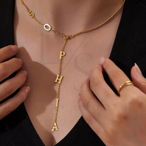 Cadena con nombre personalizada, collar con colgante en forma de Y, inicial delicada, letra, joyería con nombre en oro para ella