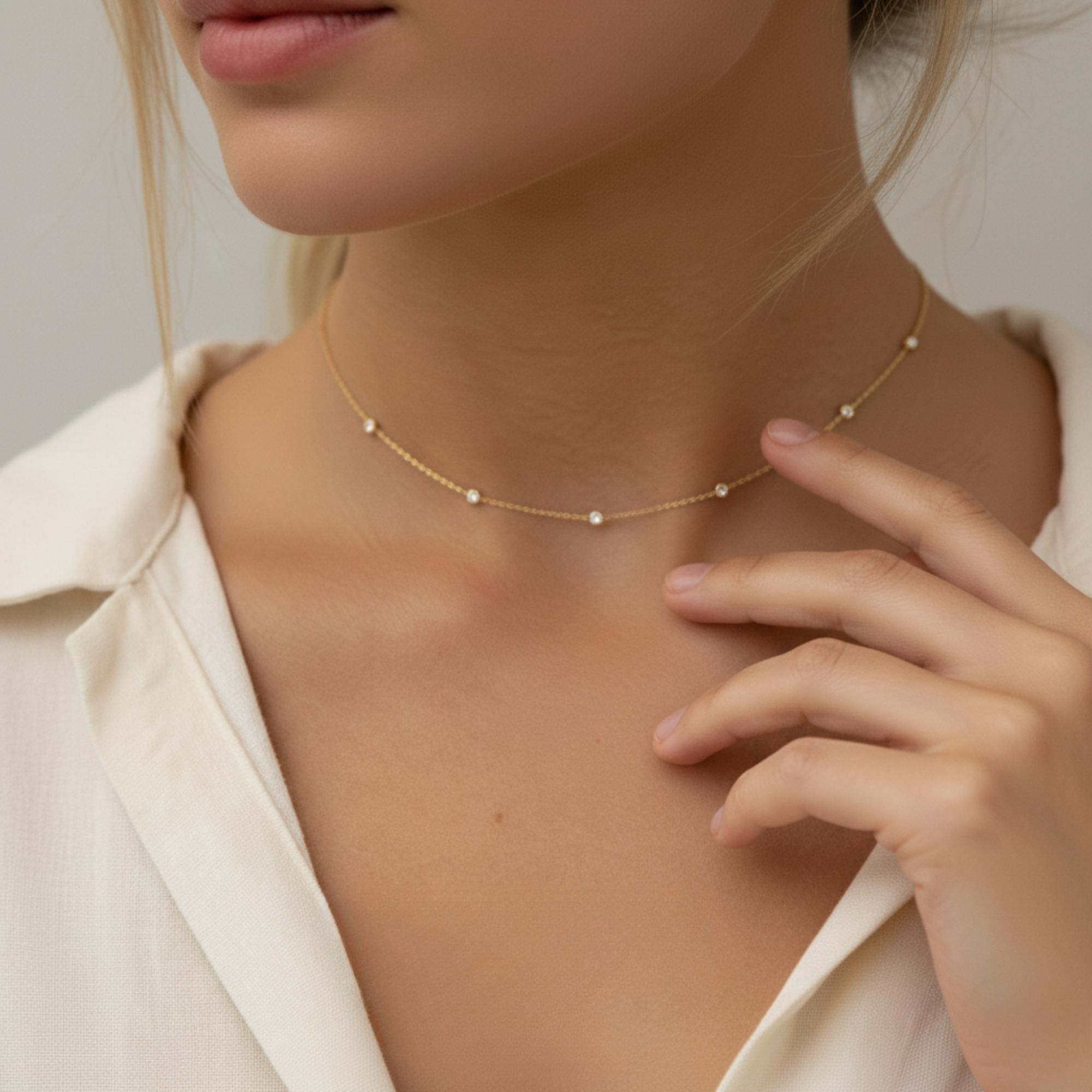 Collier Choker 18K Or Plaqué - Chaîne Box Ondulée, Minimaliste, Réglable, Pour Femme