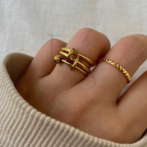 Triple ring, Tarnish free, Dainty thin band interlocking, Gold connected ring, Minimalistic jewelry for Her