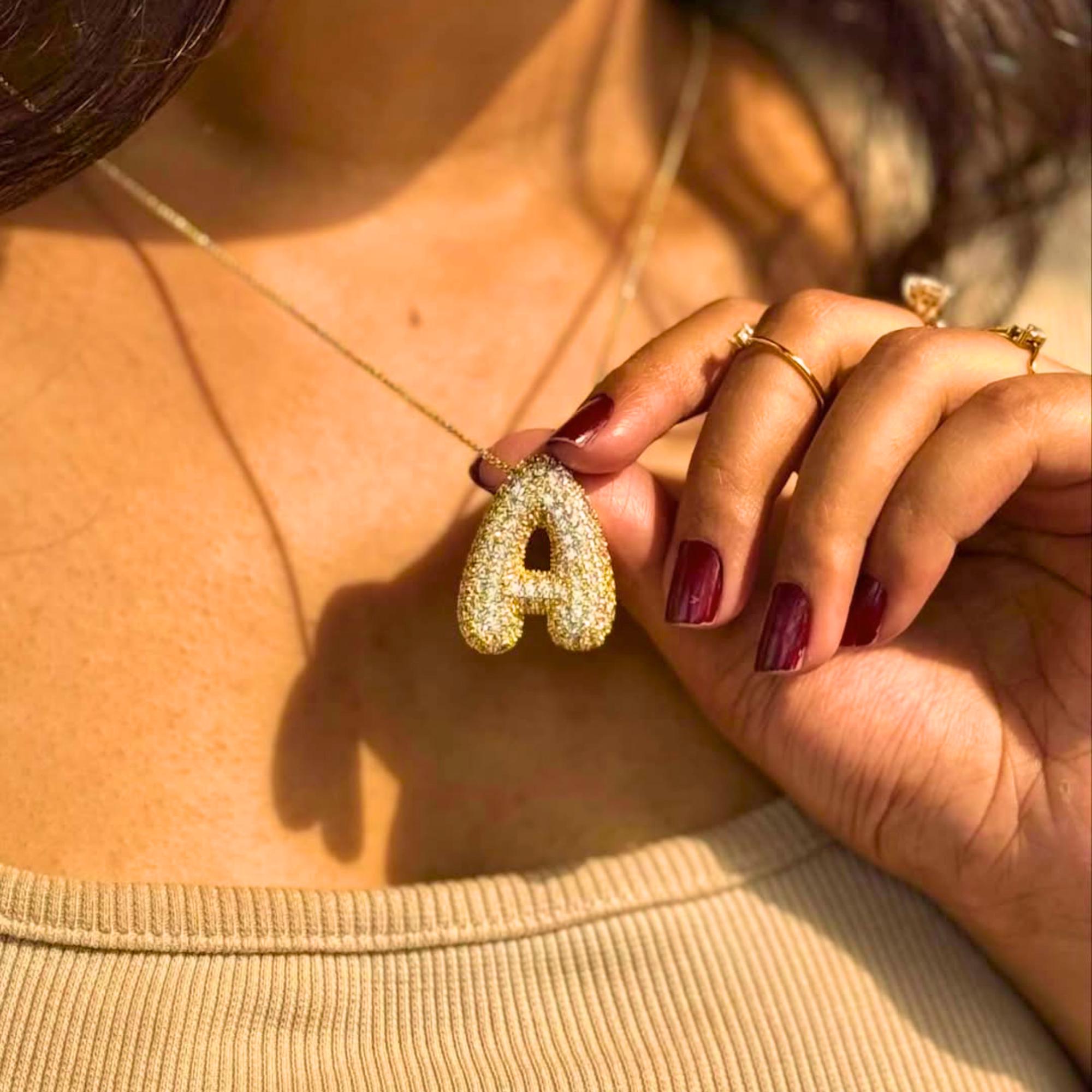 Collana Con Ciondolo Lettera In Zirconia RWQIAN - Argento/Oro, Regalo Donna Personalizzato - Foto 4