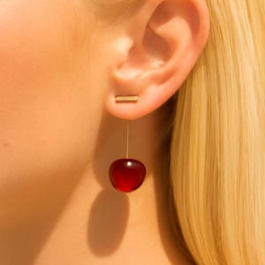 Cherry Earrings, Cute Fruit Earrings, Red Cherrys Earrings for Women - Handmade Jewelry for Fruity Colorful Lovers