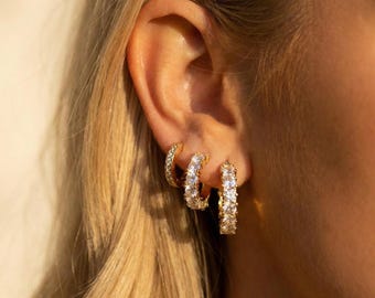 Gold CZ hoop earring stack Tiny huggie hoop Dainty Chic 20g earrings lobe Everyday gold hoops Gift for Her