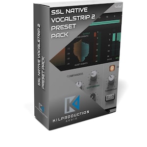 Puede incluir: Una caja gris con el texto "SSL Native Vocalstrip 2 Preset Pack" en la parte delantera. La caja presenta un gráfico de la interfaz del plugin con el texto "Solid" en la esquina superior derecha.