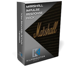 May include: A box with a gray and black design featuring the text "Marshall Impulse Response Pack" and a gold "Marshall" logo. The box is for a guitar amplifier impulse response pack.