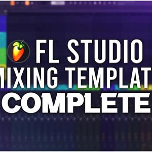 Może przedstawiać: Zrzut ekranu z komputera, na którym widoczny jest szablon miksowania muzyki dla FL Studio. Szablon jest kompletny i zawiera różne ścieżki i efekty. Logo FL Studio jest widoczne w lewym górnym rogu ekranu.
