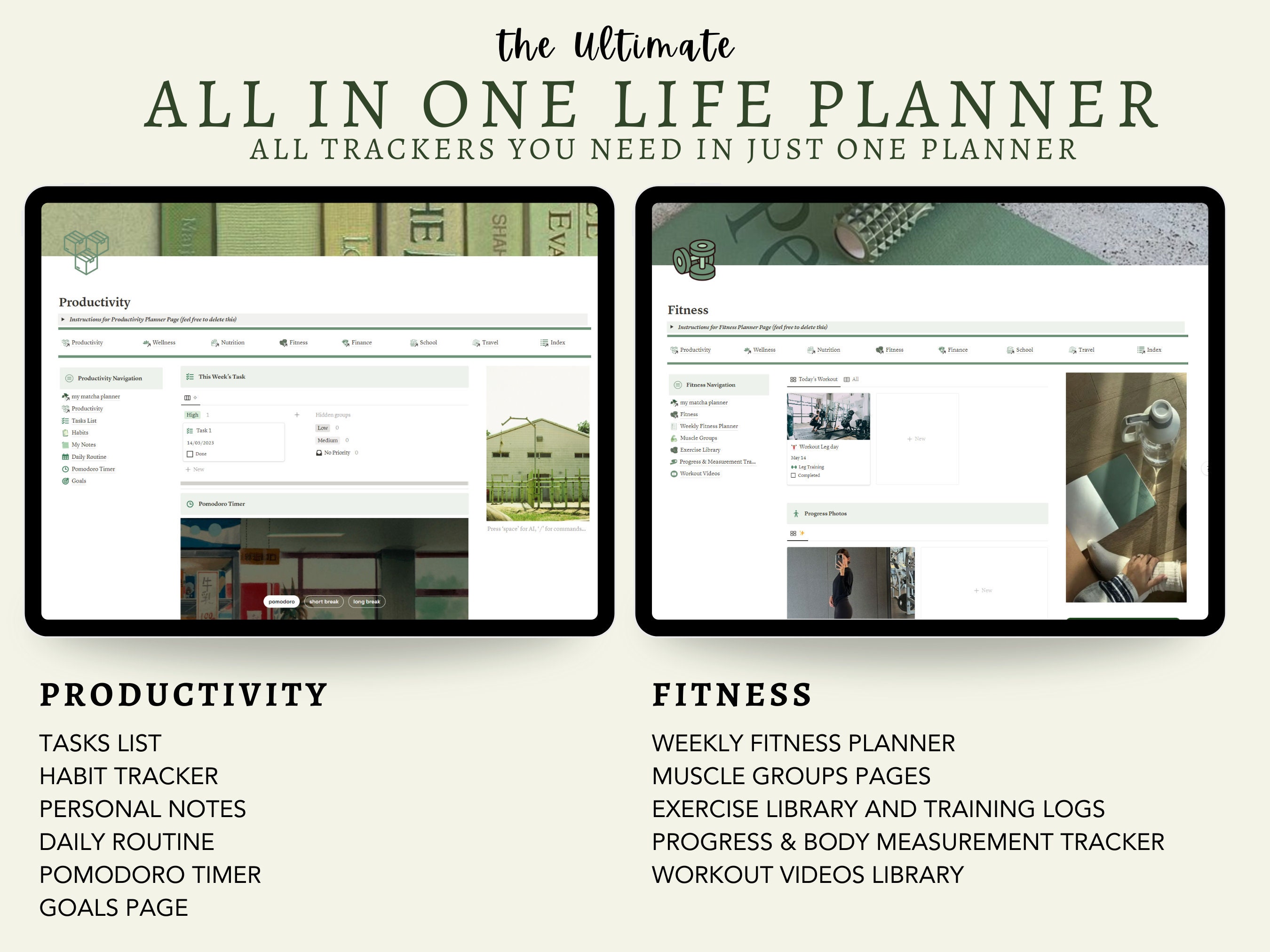 PLR All in One Life Planner A Notion Template Matcha Green | Life ...