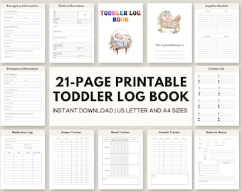 Printable Baby Log Book Toddler Log Book, Baby Tracker Toddler Tracker Baby Journal Baby Memory Book Nursery Organizer Baby Milestones