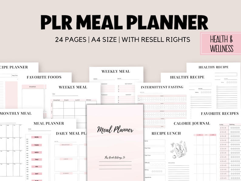 K&ouml;nnte beinhalten: Ein druckbarer Meal Planner mit 24 Seiten, konzipiert f&uuml;r Papier im A4-Format. Der Planer enth&auml;lt Abschnitte f&uuml;r w&ouml;chentliche Mahlzeiten, Lieblingsessen, gesunde Rezepte, intermittierendes Fasten, Kalorientagebuch und Rezept-Mittagessen. Der Planer ist f&uuml;r den pers&ouml;nlichen Gebrauch konzipiert und beinhaltet Wiederverkaufsrechte.