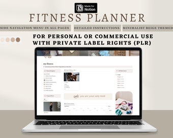 PLR Digital Fitness Planner  A Notion Template Minimalist Fitness Planner Workout Tracker Meal Planner Notion Template PLR Notion Dashboard