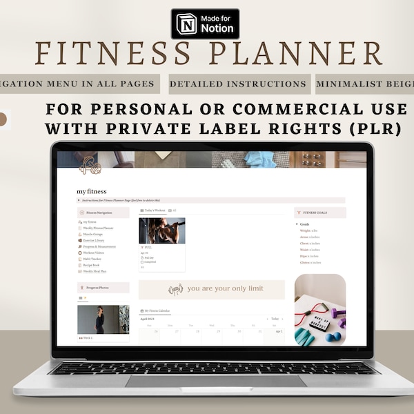 PLR Digital Fitness Planner  A Notion Template Minimalist Fitness Planner Workout Tracker Meal Planner Notion Template PLR Notion Dashboard