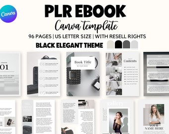 PLR Ebook Template Black White Neutral, PLR Canva Template, Ebook Elegant, Black and White ebook, commercial use canva, resell rights canva