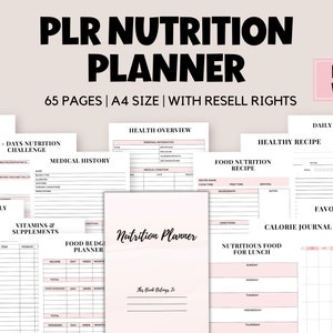 PLR Nutrition Planner, Commercial Use Nutrition Health Wellness Printables, PLR Canva template, Resell Rights, Food Planner PLR, Editable