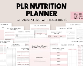 PLR Nutrition Planner, Health & Wellness Canva Template (A4, Resell Rights)