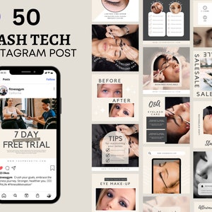 Lash Technician IG Post, Lash Tech Instagram Template,  50 Lash Artist Branding Kit, Lashes Technician Social Media Post Eyelash Extensions