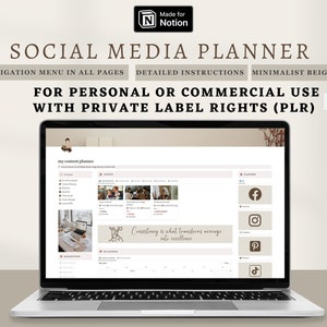 PLR Social Media Planner, PLR Notion Template, Content Planner Notion Template Content Calendar Notion Social Media  Commercial Use PLR