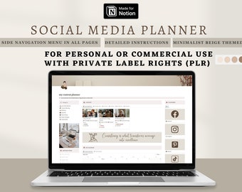 PLR Social Media Planner, PLR Notion Template, Content Planner Notion Template Content Calendar Notion Social Media  Commercial Use PLR