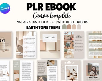 PLR Ebook Template, Ebook Beige Earth Tone, PLR Canva Template, PLR Ebook, Plr digital product, commercial use canva, resell rights Canva