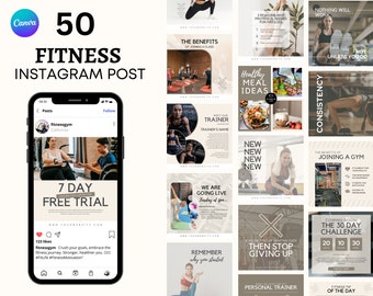 Mallar för Instagram-inlägg om personlig tränare för fitness | 50 Instagram-inlägg för fitnesstränare, fitnesscoachinlägg för sociala medier, wellness-instagram för gym, Canva-inlägg