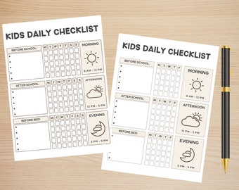 Children Schedule Organizer Kids Printable, Printable Kids Daily Checklist, Children Daily Routine Planner, Printable Routine Tracker,