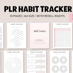 K&ouml;nnte beinhalten: Ein Satz von 10 druckbaren Habit-Tracker-Seiten in Schwarzwei&szlig; mit verschiedenen Layouts. Die Seiten sind f&uuml;r A4-Papier konzipiert und enthalten einen Titel mit der Aufschrift "Habit Trackers".