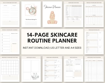 Printable Skincare Planner, Skincare tracker journal Self care routine skincare products, skincare checklist, skincare log skin profile