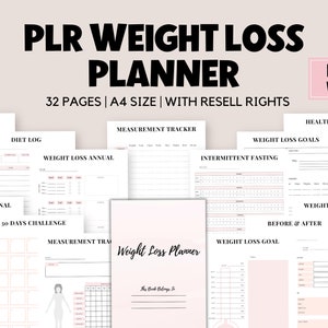 PLR Weight Loss Planner, Commercial Use Fitness Planner, Digital Planner Template, PLR Canva template, Resell Rights, Health Nutrition Canva
