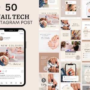 Nail Tech Instagram Post Template |  50 Nail Tech Branding Kit IG Post Nail Care Social Media Post Nail Technician Nail Artist Manicure Post