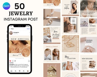 Jewellery IG Post, Jewellery Instagram Post Templates, Jewellery Social Media Branding  Necklace Earring Canva Aesthetic IG Post Marketing