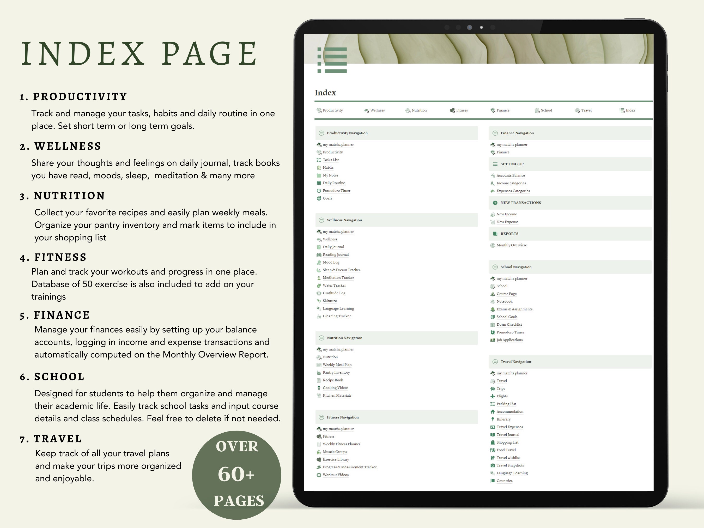 PLR All in One Life Planner A Notion Template Matcha Green Life Planner ...