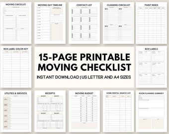Printable Moving Checklist Relocation Planner, Move In Packing Checklist Home Moving Organizer Home Planner Printable Home Planner New Home