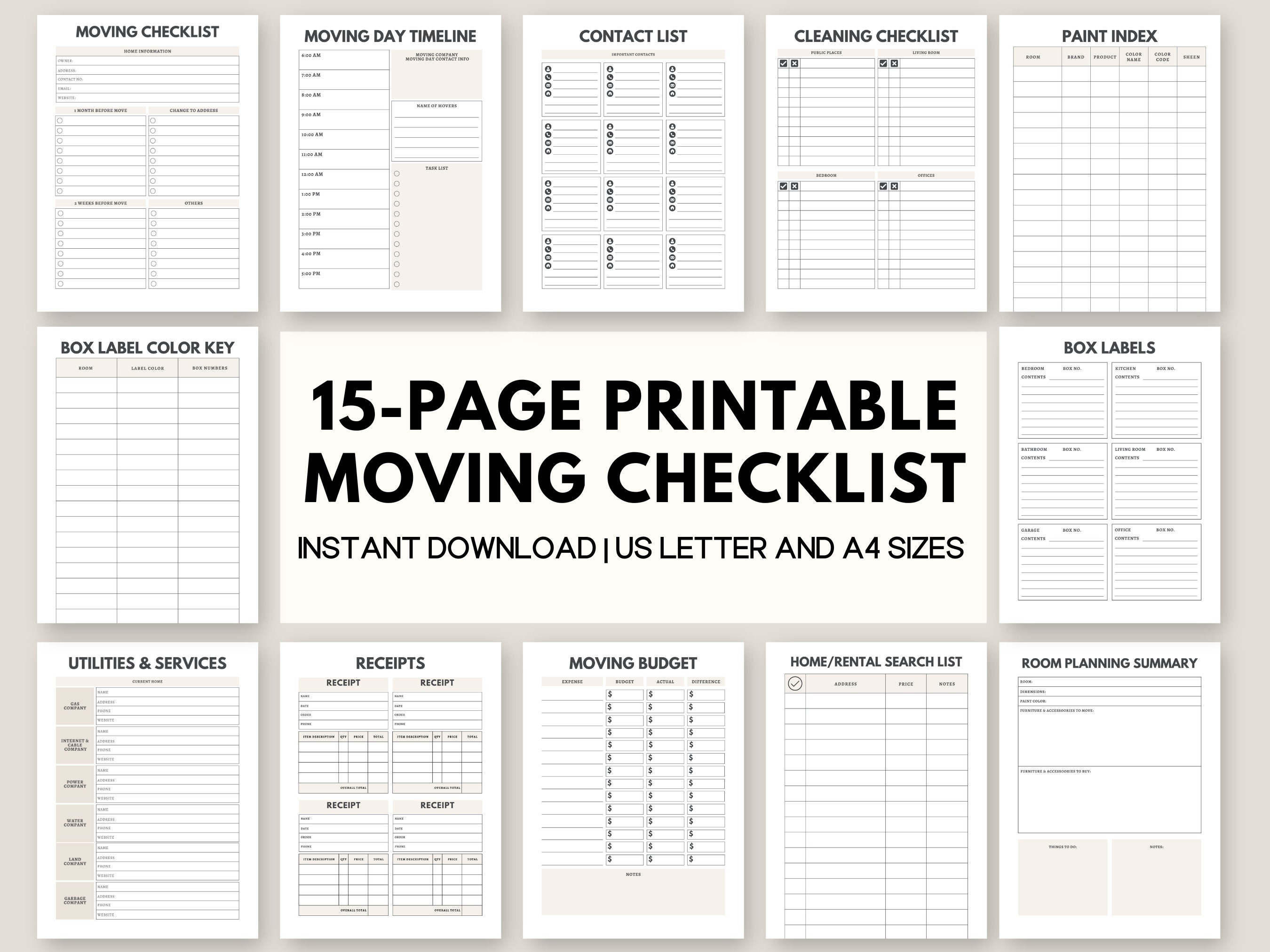 Printable Moving Checklist Relocation Planner, Move in Packing ...