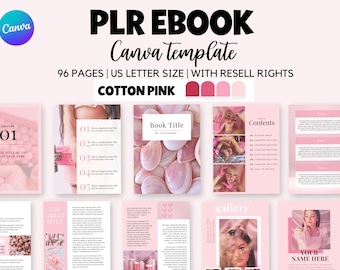 PLR Ebook Template Pink Theme, PLR Canva Template, PLR Ebook, Plr digital product, commercial use canva, resell rights canva ebook pink